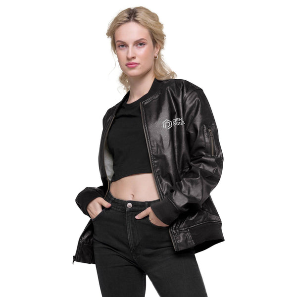 Women leather Bomber Jacket Black