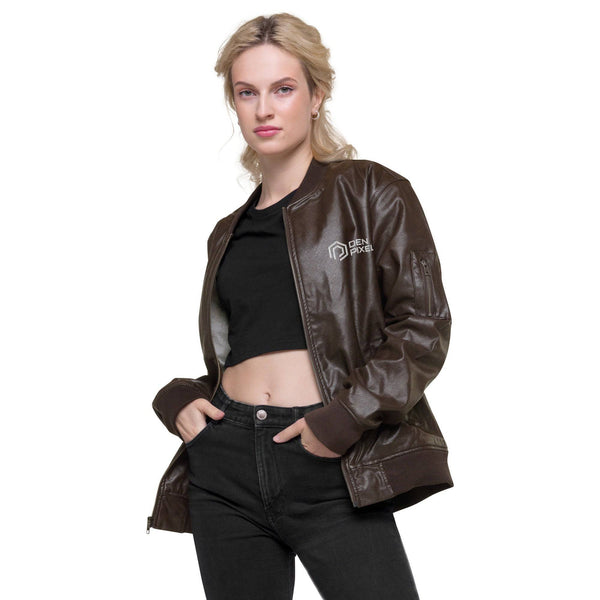 Women's Leather Bomber Jacket Brown